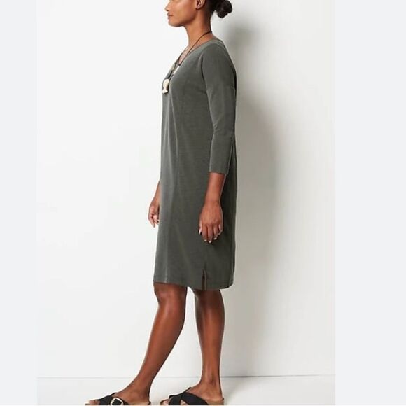 J.Jill Pure Jill Sand Washed Slub Knit Dress Soft Wood Bin L NWT in packaging - Picture 3 of 7